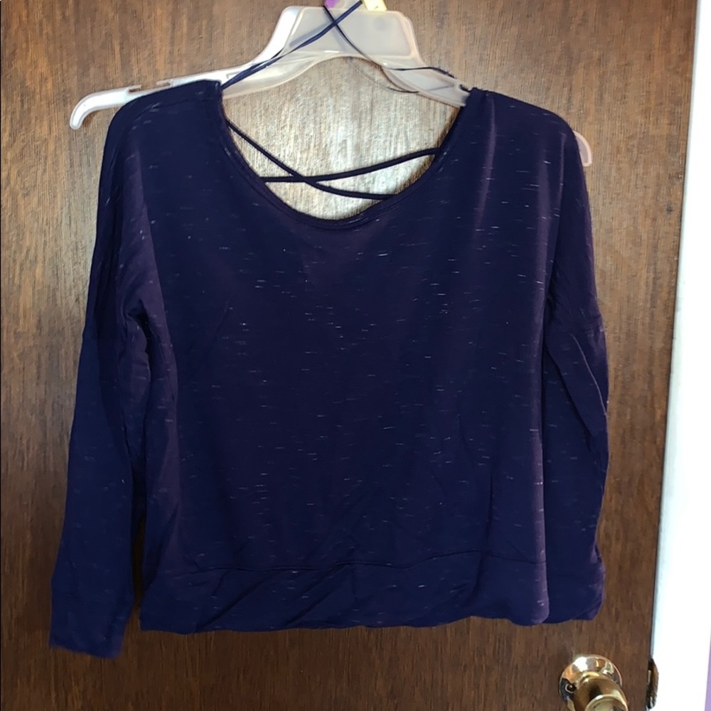 blue long sleeve with open strappy back
